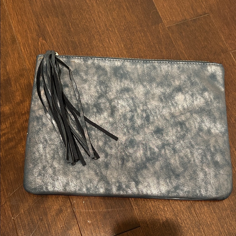 JustFab Silver Clutch with Leopard Lining